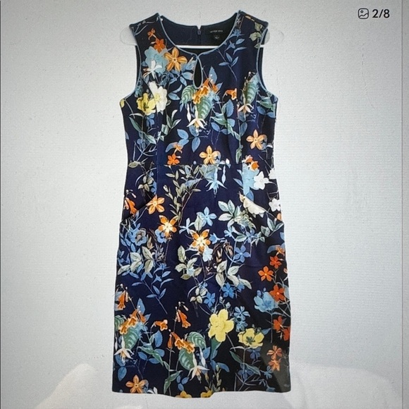Lands End Sleeveless Floral Sheath Dress Womens 14 Tall Cotton pockets Preppy - Picture 1 of 13